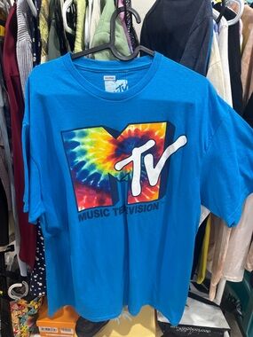 MTV Logo Tee in Vibrant Blue with White Print